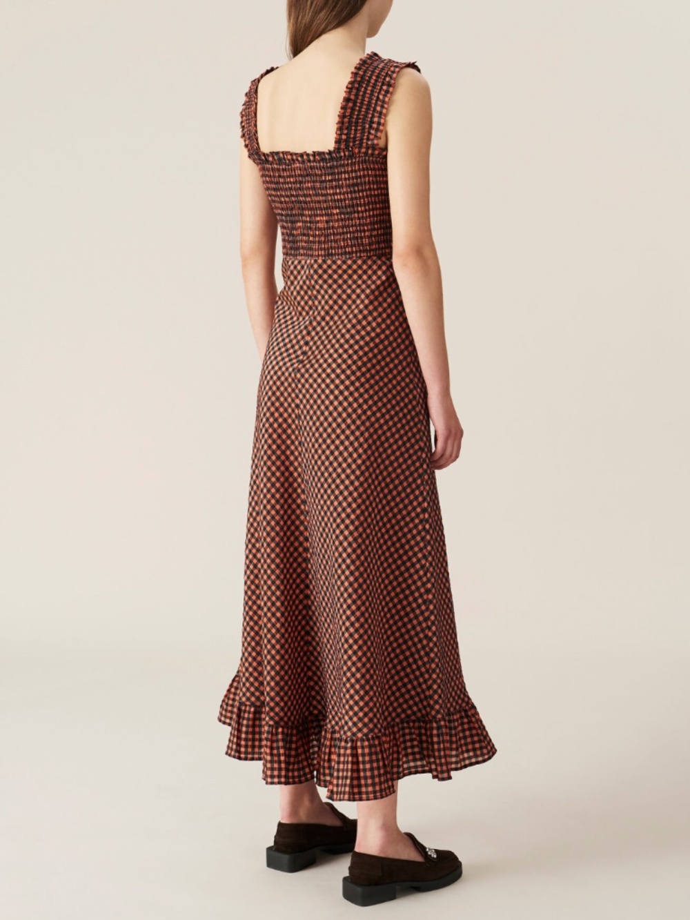 NEW Ganni Seersucker Check Dress Flame 40 - Picture 3 of 17